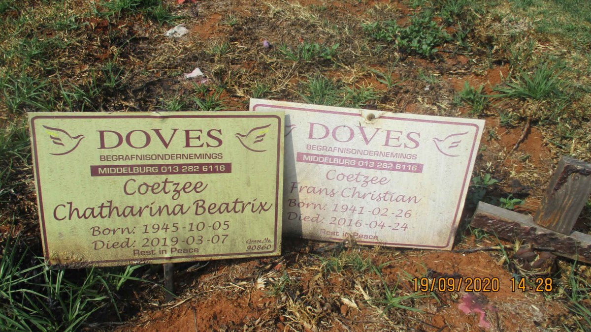 COETZEE Frans Christian 1941-2016 &amp; Chatharina Beatrix 1945-2019