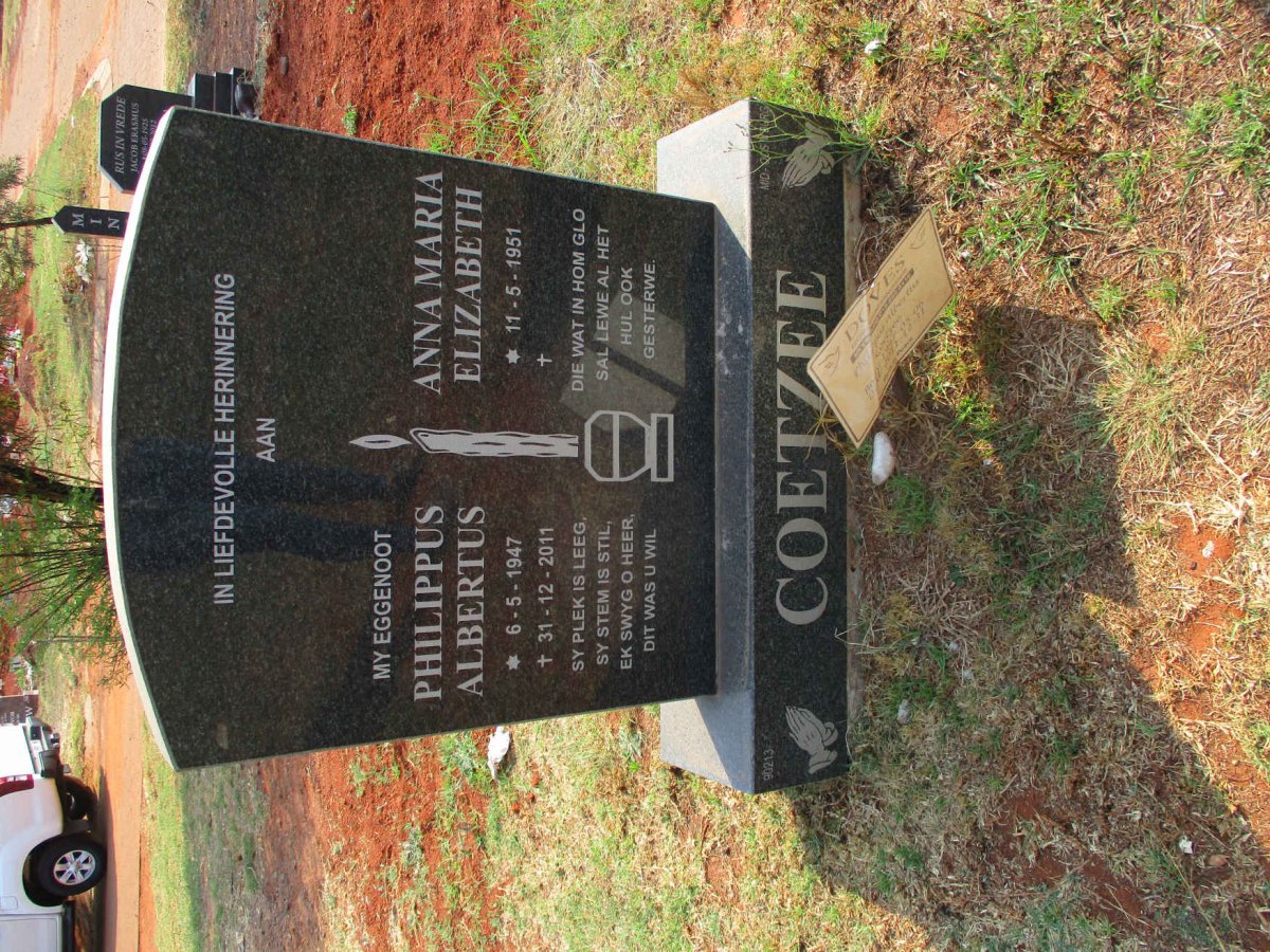 COETZEE Philippus Albertus 1947-2011 &amp; Anna Maria Elizabeth 1951-