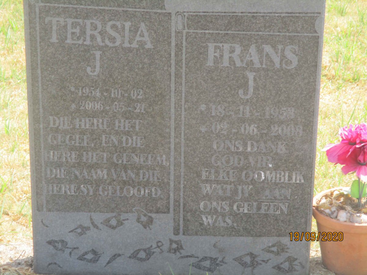 COETZEE Frans J. 1953-2008 &amp; Tersia J. 1954-2006