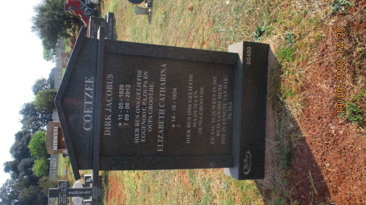 COETZEE Dirk Jacobus 1929-2013 &amp; Elizabeth Catharina 1934-