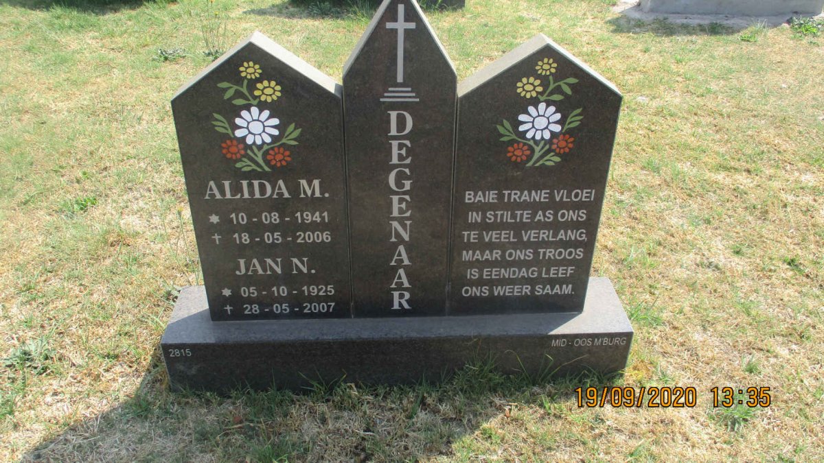 DEGENAAR Jan N. 1925-2007 &amp; Alida M. 1941-2006