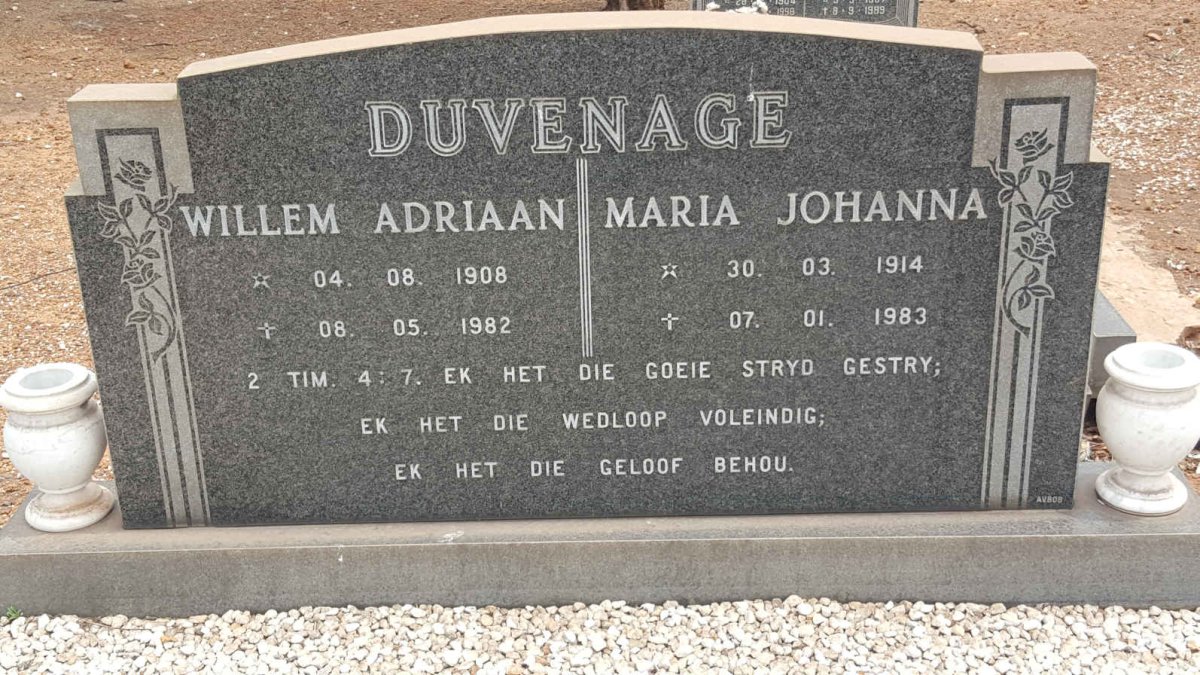 DUVENAGE Willem Adriaan 1908-1982 &amp; Maria Johanna 1914-1983