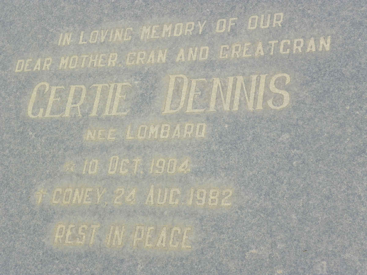 DENNIS Gertie nee LOMBARD 1904-1982
