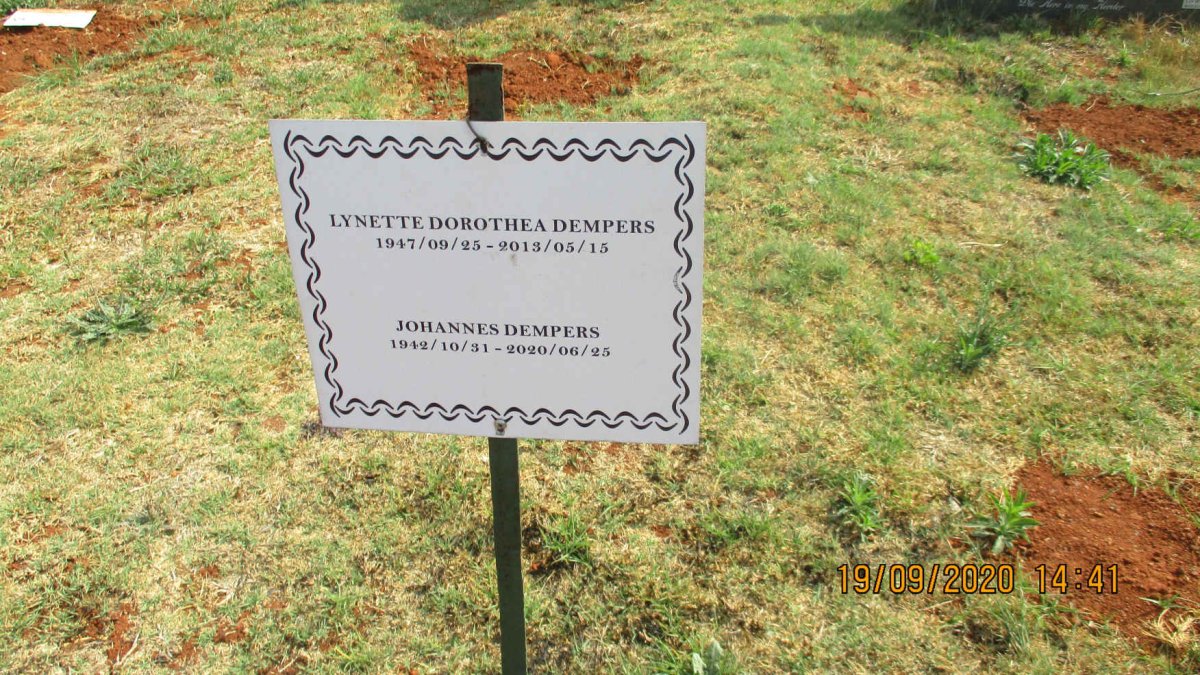 DEMPERS Johannes 1942-2020 &amp; Lynette Dorothea 1947-2013