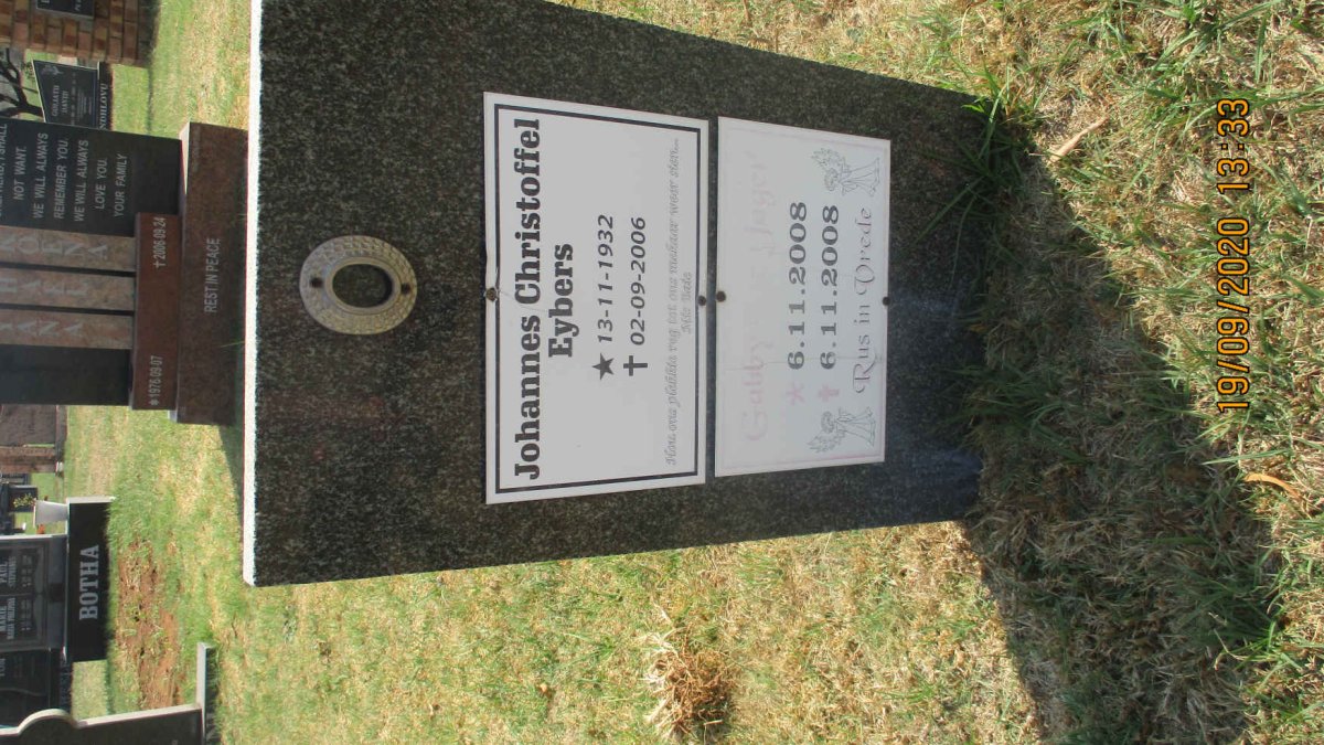 EYBERS Johannes Christoffel 1932-2006 :: DE JAGER Gabby 2008-2008