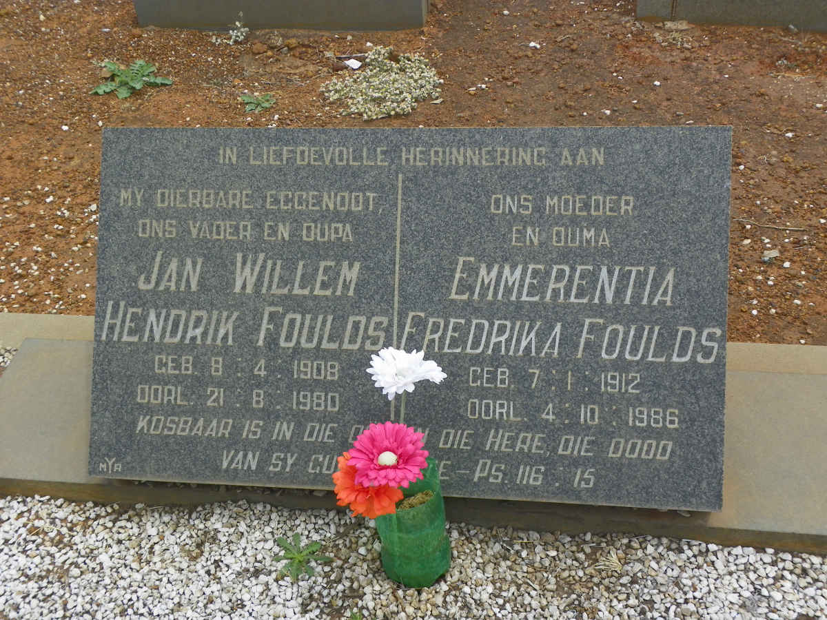 FOULDS Jan Willem Hendrik 1908-1980 &amp; Emmerentia Fredrika 1912-1986