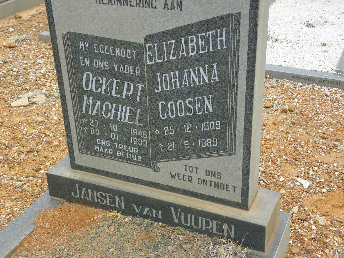 GOOSEN Elizabeth Johanna 1909-1989 :: JANSEN VAN VUUREN Ockert Machiel 1946-1983