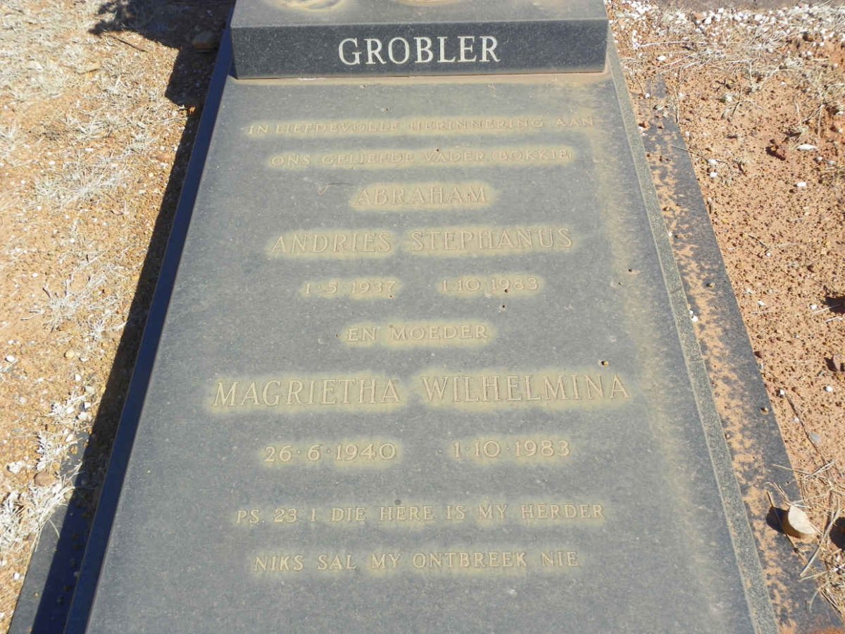 GROBLER Abraham Andries Stephanus 1937-1983 &amp; Magrietha Wilhelmina 1940-1983