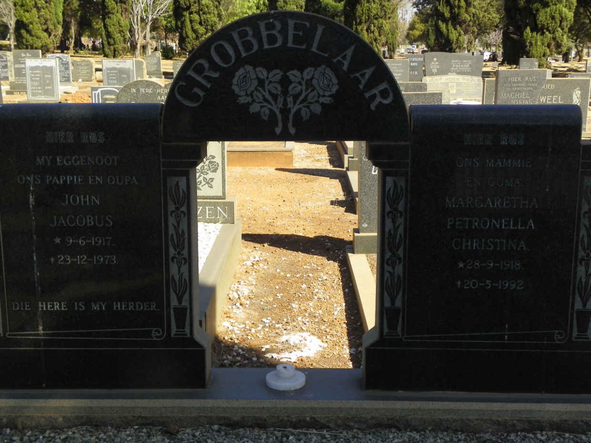 GROBBELAAR John Jacobus 1917-1973 &amp; Margaretha Petronella Christina 1918-1992