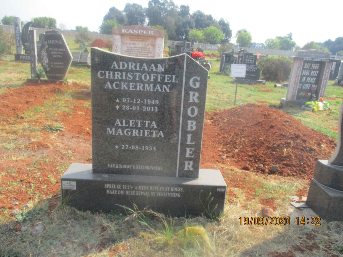 GROBLER Adriaan Christoffel Ackerman 1949-2013 &amp; Aletta Magrieta 1954-