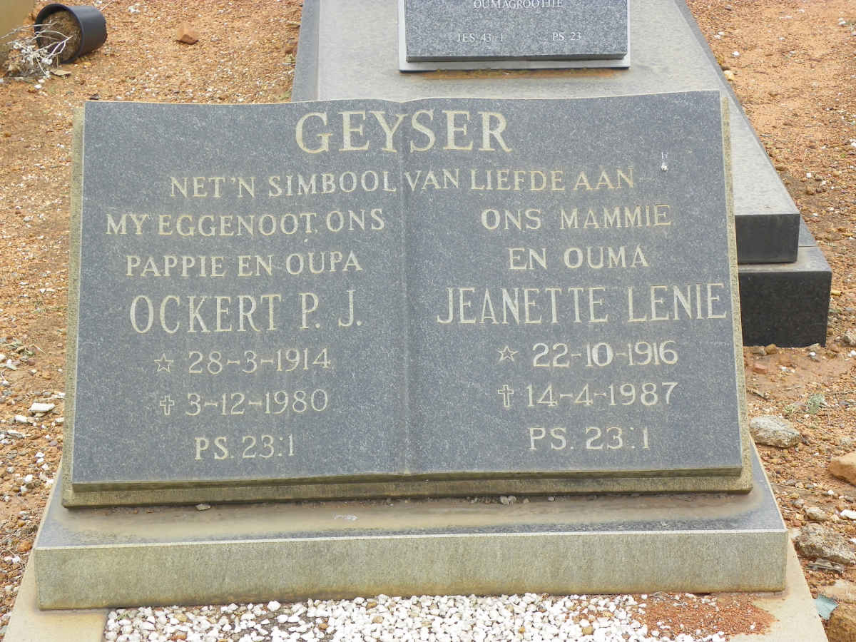 GEYSER Ockert P.J. 1914-1980 &amp; Jeanette Lenie 1916-1987