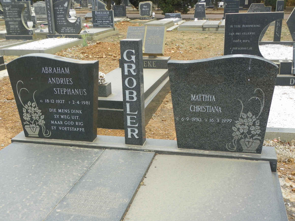 GROBLER Abraham Andries Stephanus 1927-1981 &amp; Matthya Christiana 1930-1999