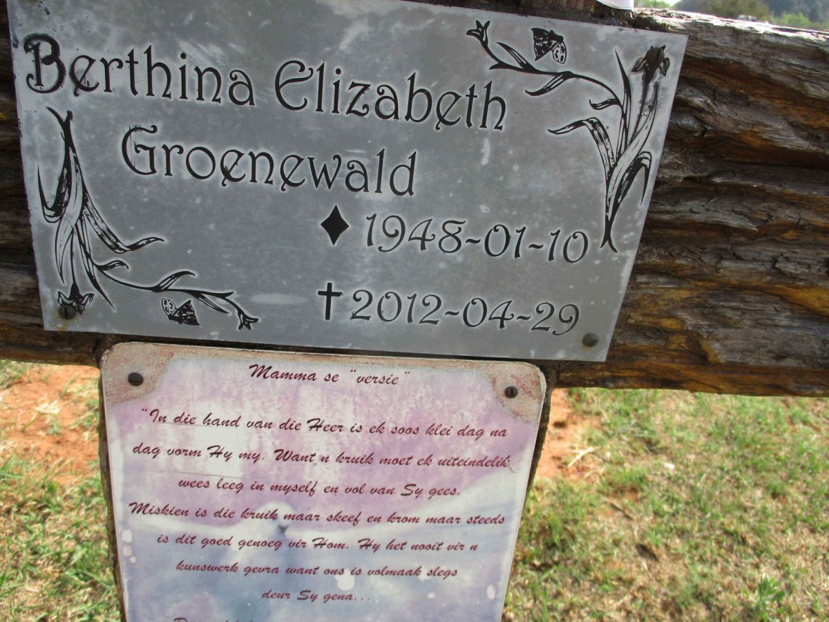 GROENEWALD Berthina Elizabeth 1948-2012