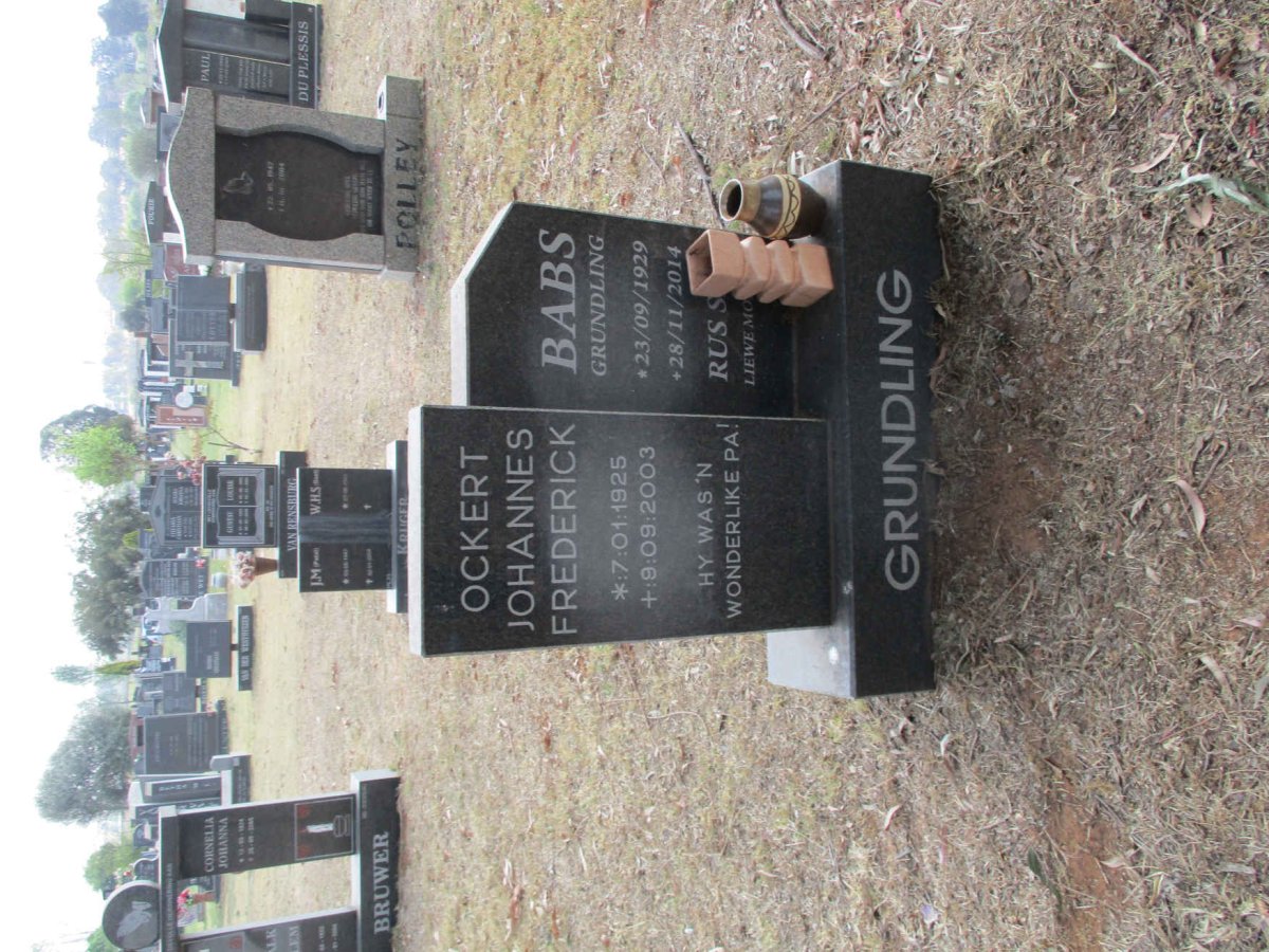 GRUNDLING Ockert Johannes Frederick 1925-2003 &amp; Babs 1929-2014