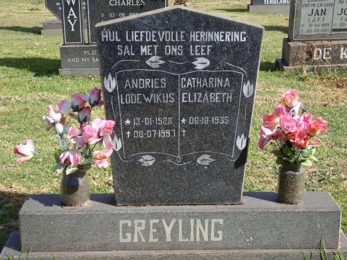 GREYLING Andries Lodewikus 1928-1997 &amp; Catharina Elizabeth 1935-