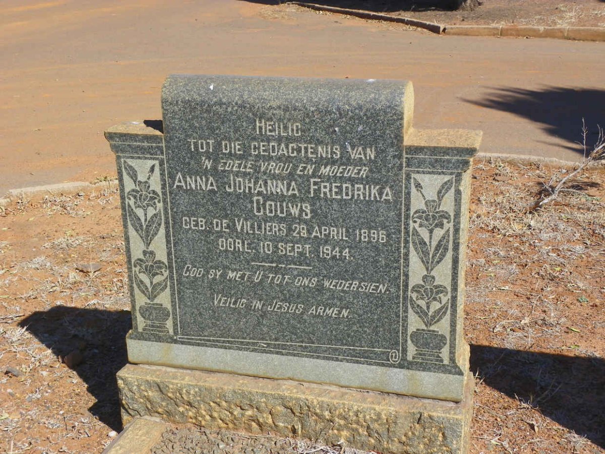 GOUWS Anna Johanna Fredrika nee DE VILLIERS 1896-1944