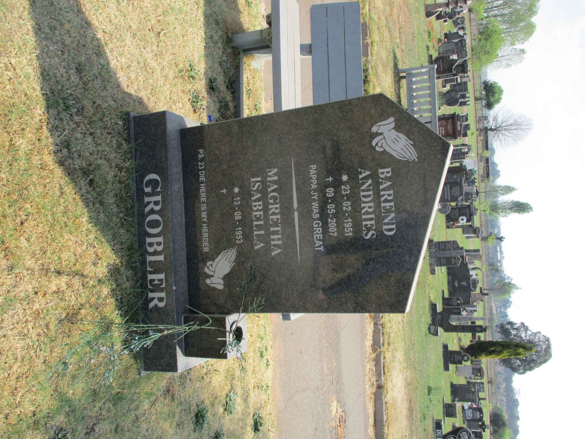 GROBLER Barend Andries 1951-2007 &amp; Magretha Isabella 1953-