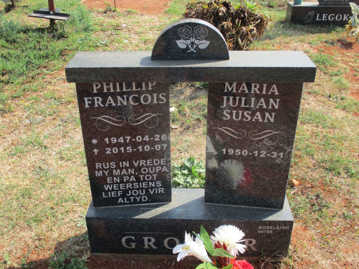 GROBLER Phillip Francois 1947-2015 &amp; Maria Julian Susan 1950-