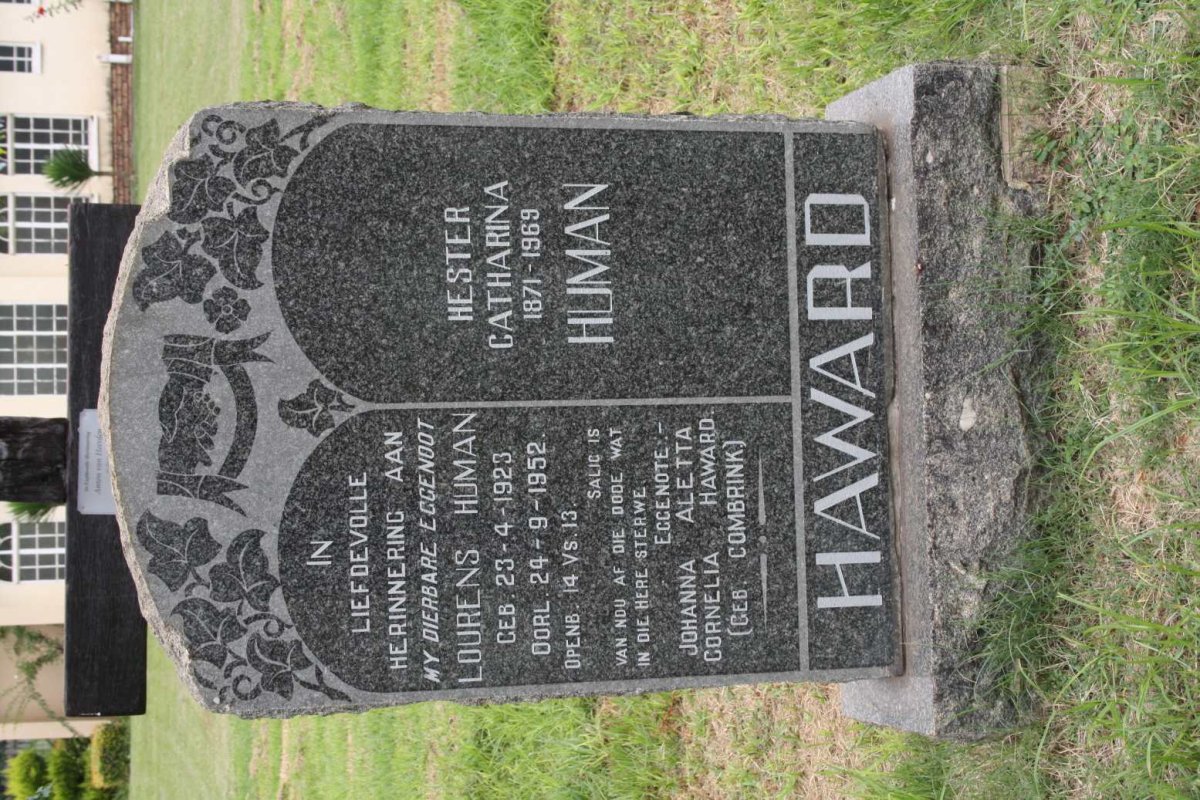 HUMAN Hester Catharina 1871-1969 :: HAWARD Lourens Human 1923-1952 &amp; Johanna Aletta Cornelia COMBRINK