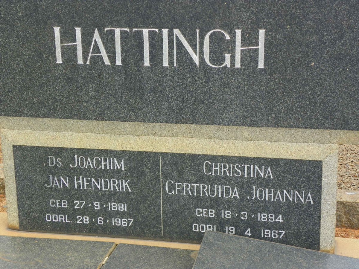 HATTINGH Joachim Jan Hendrik 1881-1967 &amp; Christina Gertruida Johanna 1894-1967