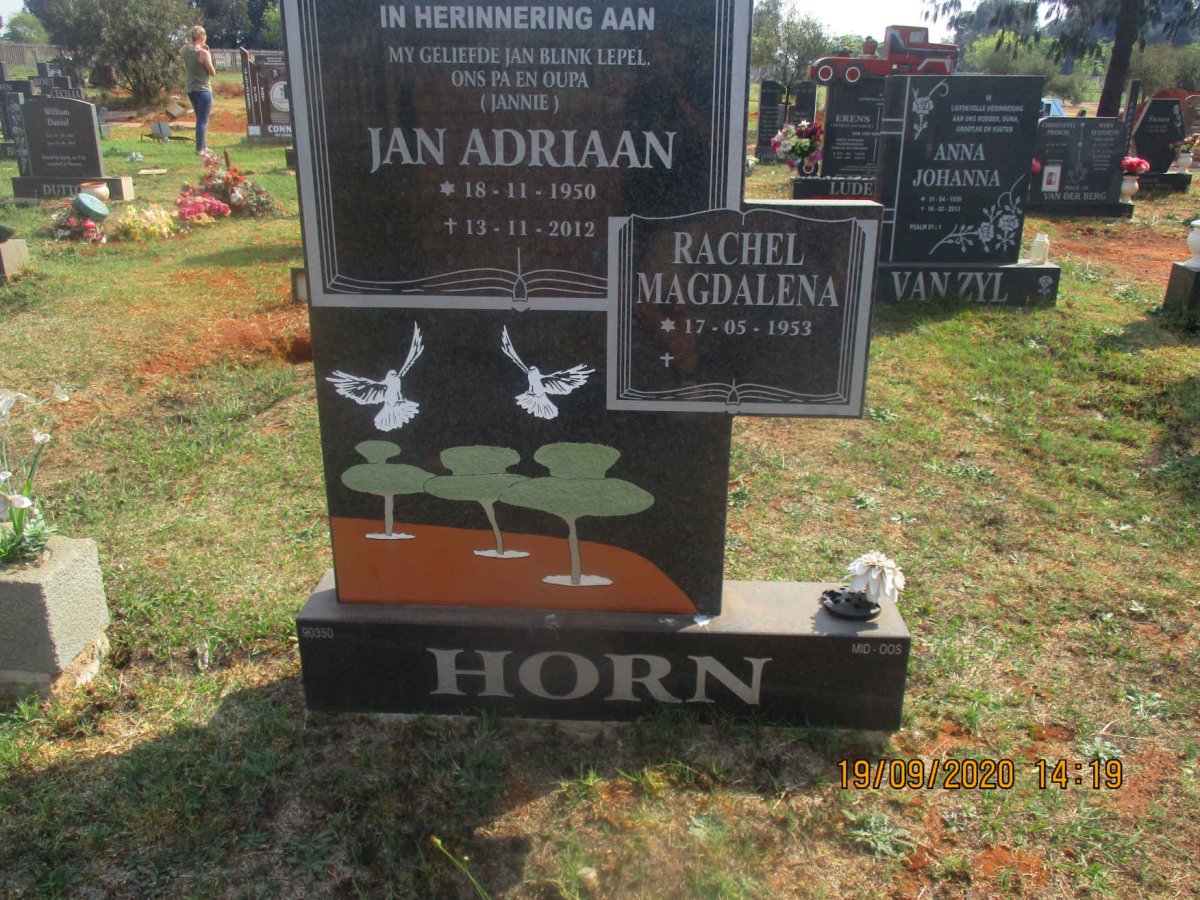 HORN Jan Adriaan 1950-2012 &amp; Rachel Magdalena 1953-