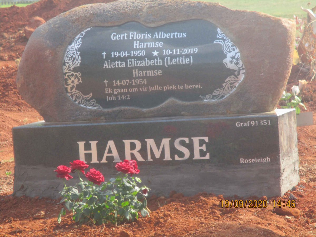 HARMSE Gert Floris Albertus 1950-2019 &amp; Aletta Elizabeth 1954-