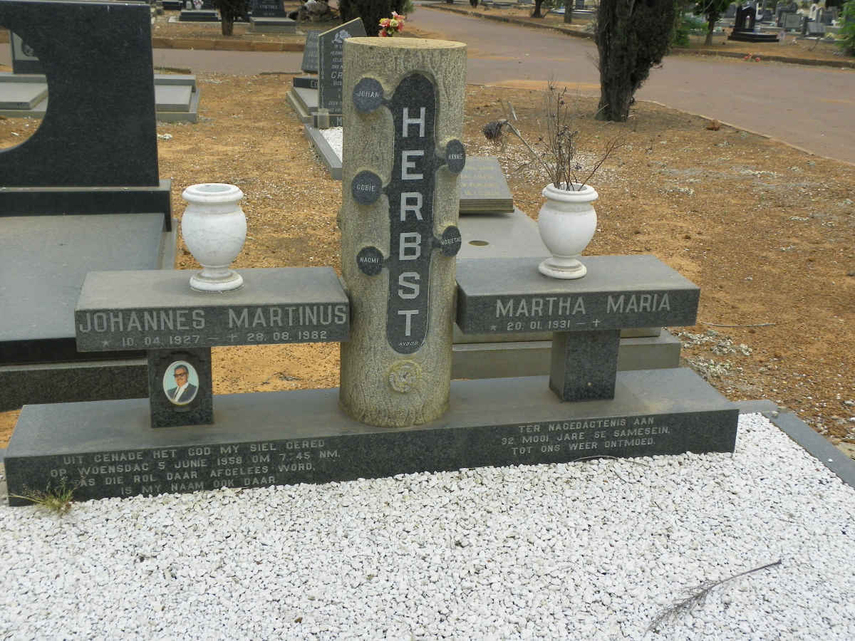 HERBST Johannes Marthinus 1927-1982 &amp; Martha Maria 1931-