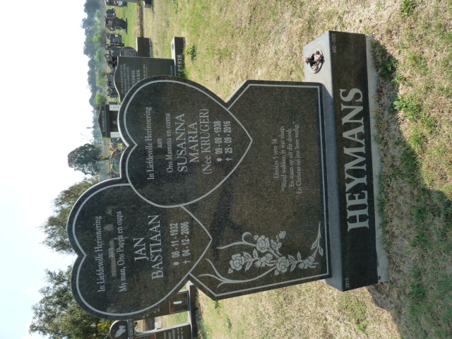 HEYMANS Jan Bastiaan 1932-2006 &amp; Susanna Maria KRUGER 1938-2016