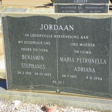 JORDAAN Benjamin Stephanes 1916-1983 &amp; Maria Petronella Adriana 1915-1994