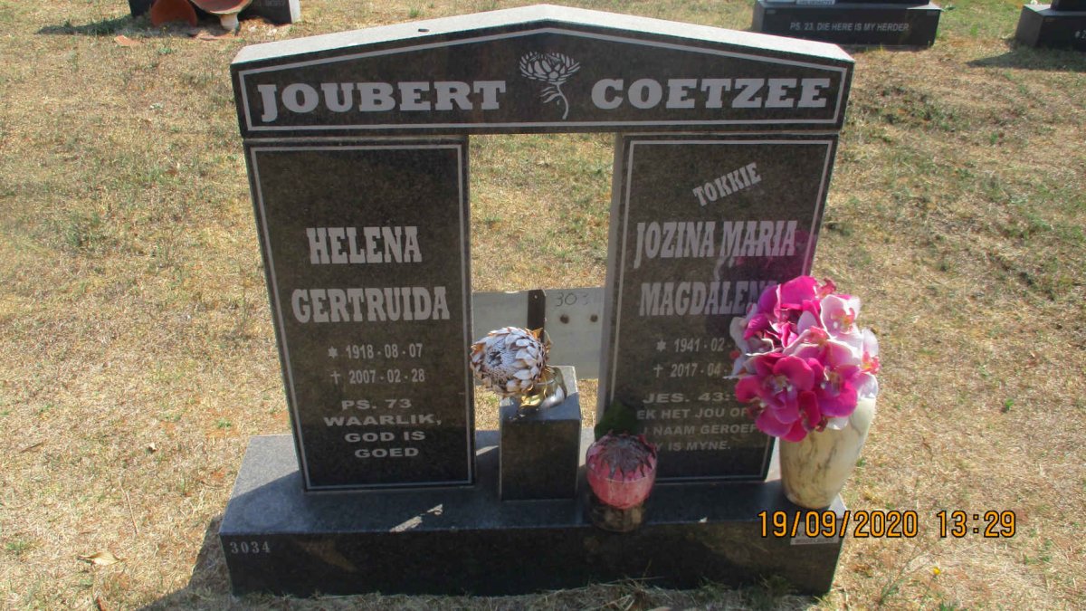 JOUBERT Helena Gertruida 1918-2007 :: COETZEE Jozina Maria Magdalena 1941-2017