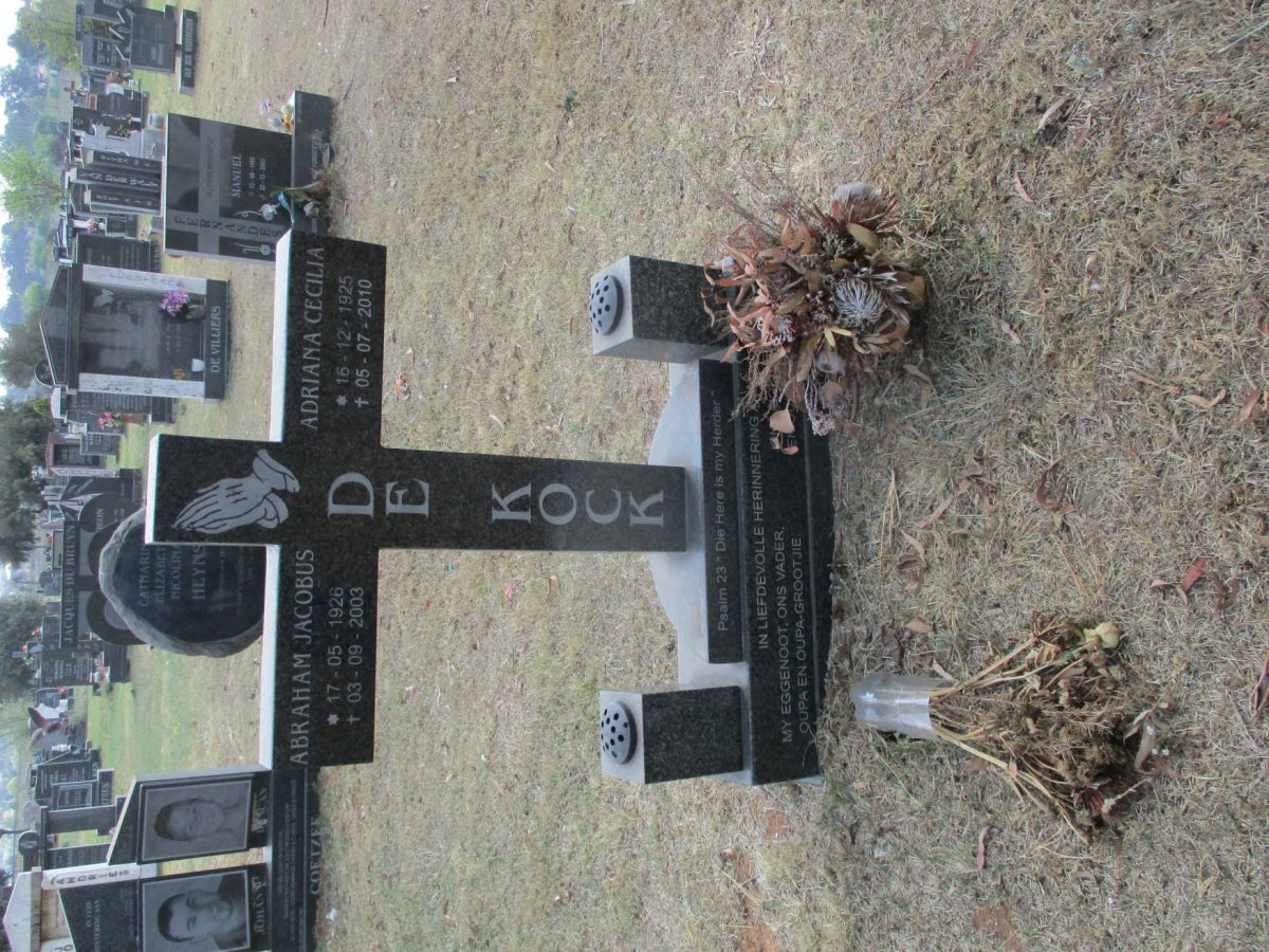 KOCK Abraham Jacobus , de 1926-2003 &amp; Adriana Cecilia 1925-2010