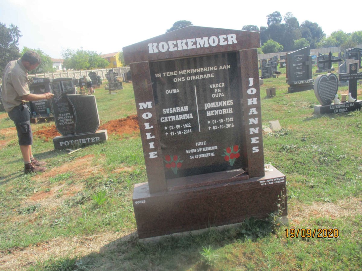 KOEKEMOER Johannes Hendrik 1942-2016 &amp; Susarah Catharina 1922-2014