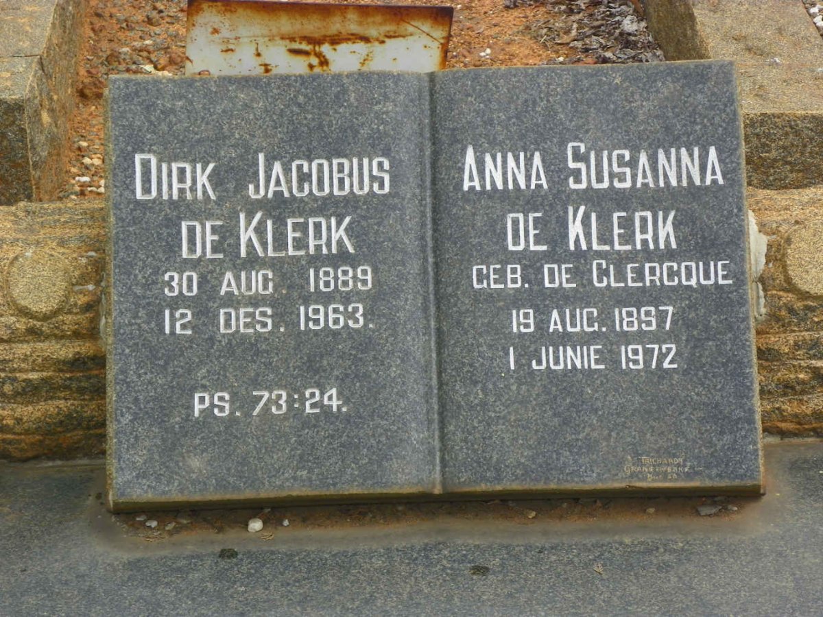 KLERK Dirk Johannes, de 1889-1963 &amp; Anna Susanna de CLERCQUE 1897-1972 :: DE KLERK Willem Sterrenberg Pretorius 1919-2007 #2