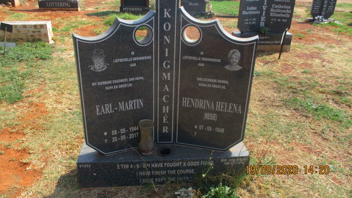 KONIGMACHER Earl-Martin 1944-2017 &amp; Hendrina Helena 1948-