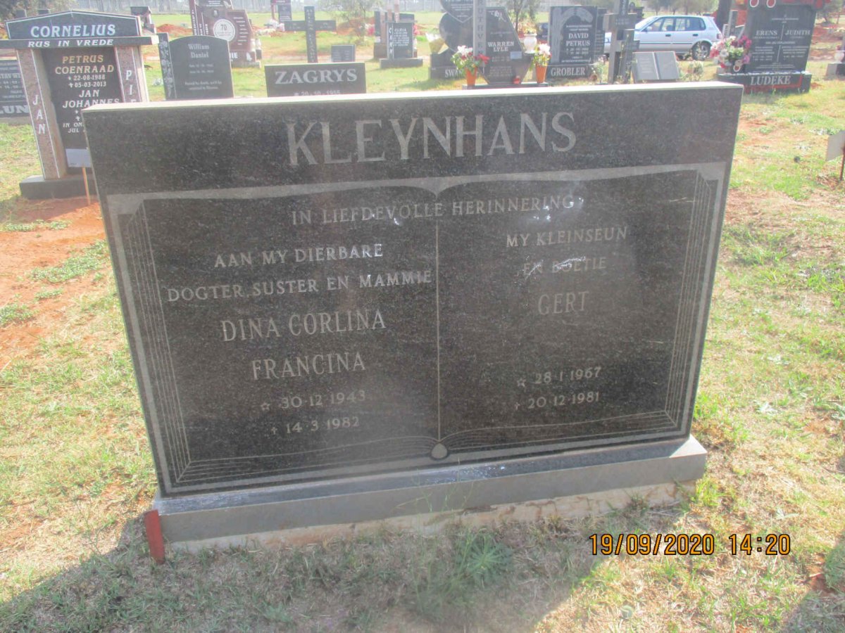 KLEYNHANS Dina Corlina Francina 1943-1982 :: KLEYNHANS Gert 1967-1981