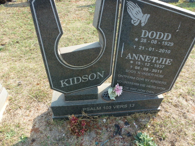 KIDSON Dodd 1929-2010 &amp; Annetjie 1937-2011