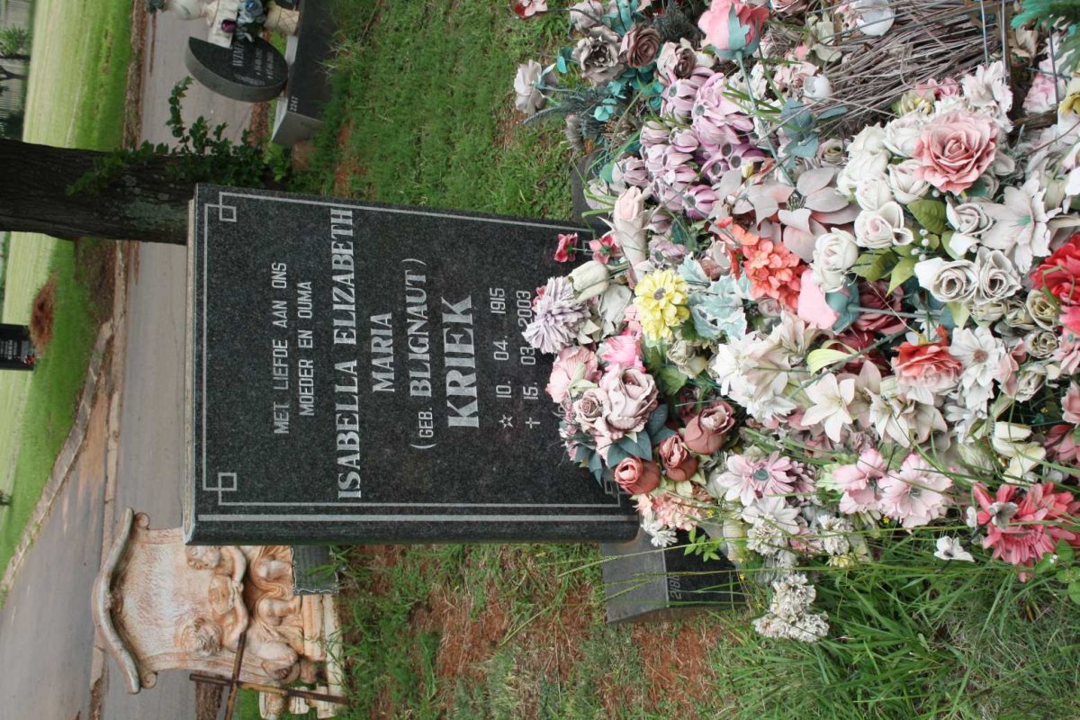 KRIEK Isabella Elizabeth Maria nee BLIGNAUT 1915-2003