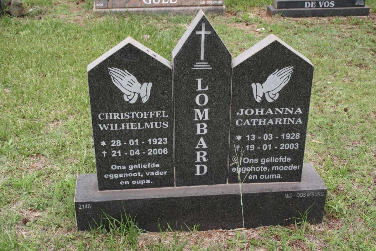 LOMBARD Christoffel Wilhelmus 1923-2006 &amp; Johanna Catharina 1928-2003