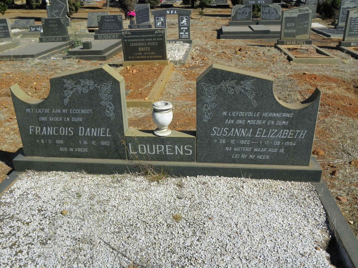 LOURENS Francois Daniel 1918-1983 &amp; Susanna Elizabeth 1922-1994