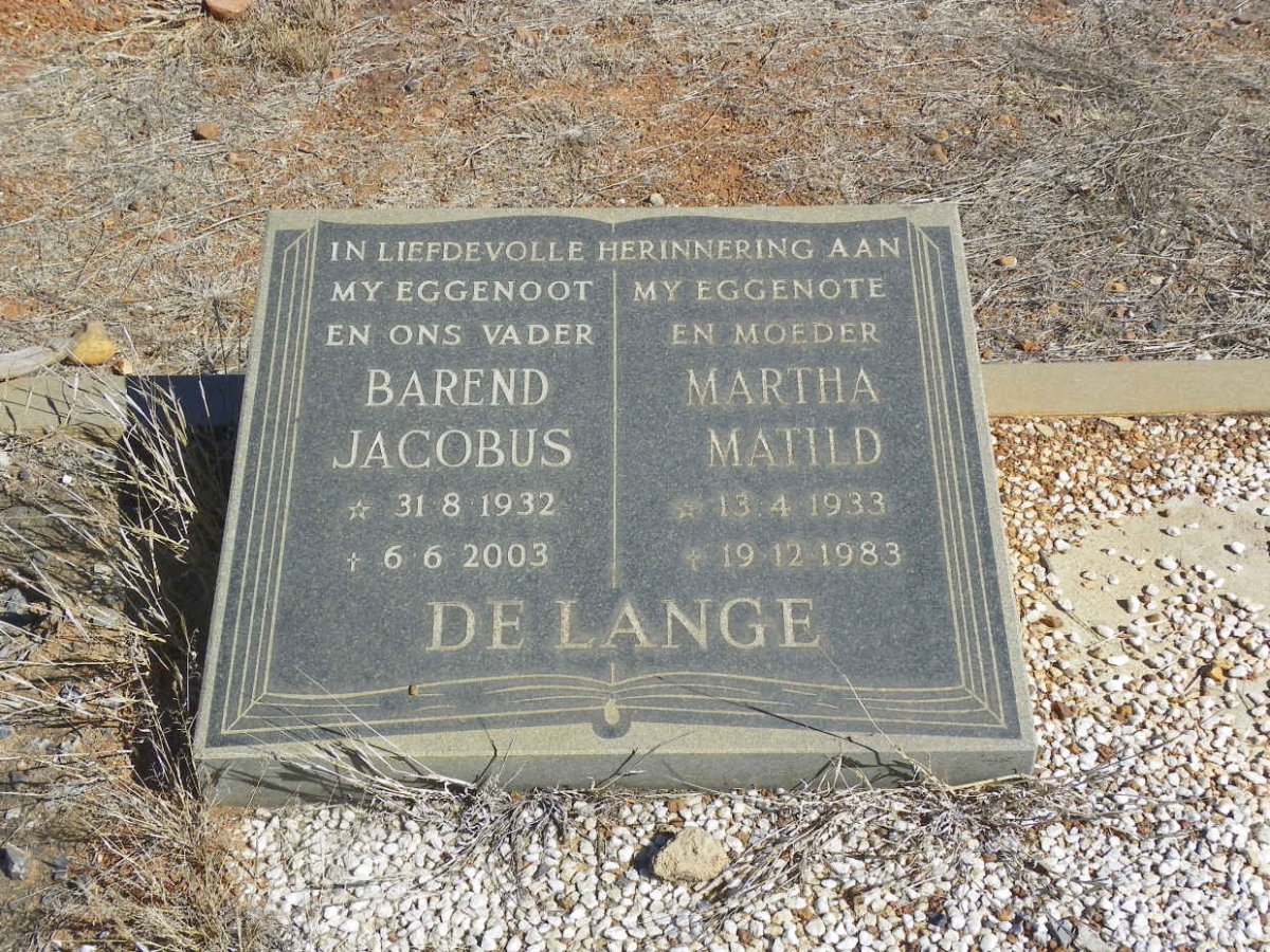 LANGE Barend Jacobus, de 1932-2003 &amp; Martha Matild 1933-1983