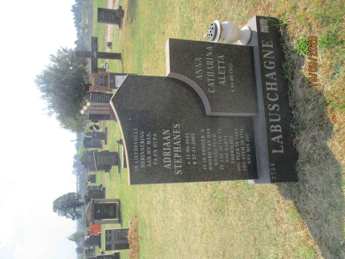 LABUSCHAGNE Adriaan Stephanes 1944-2005 &amp; Anna Catharina Aletta 1952-