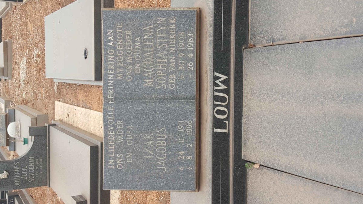 LOUW Izak Jacobus 1911-1996 &amp; Magdalena Sophia Steyn VAN NIEKERK 1908-1983