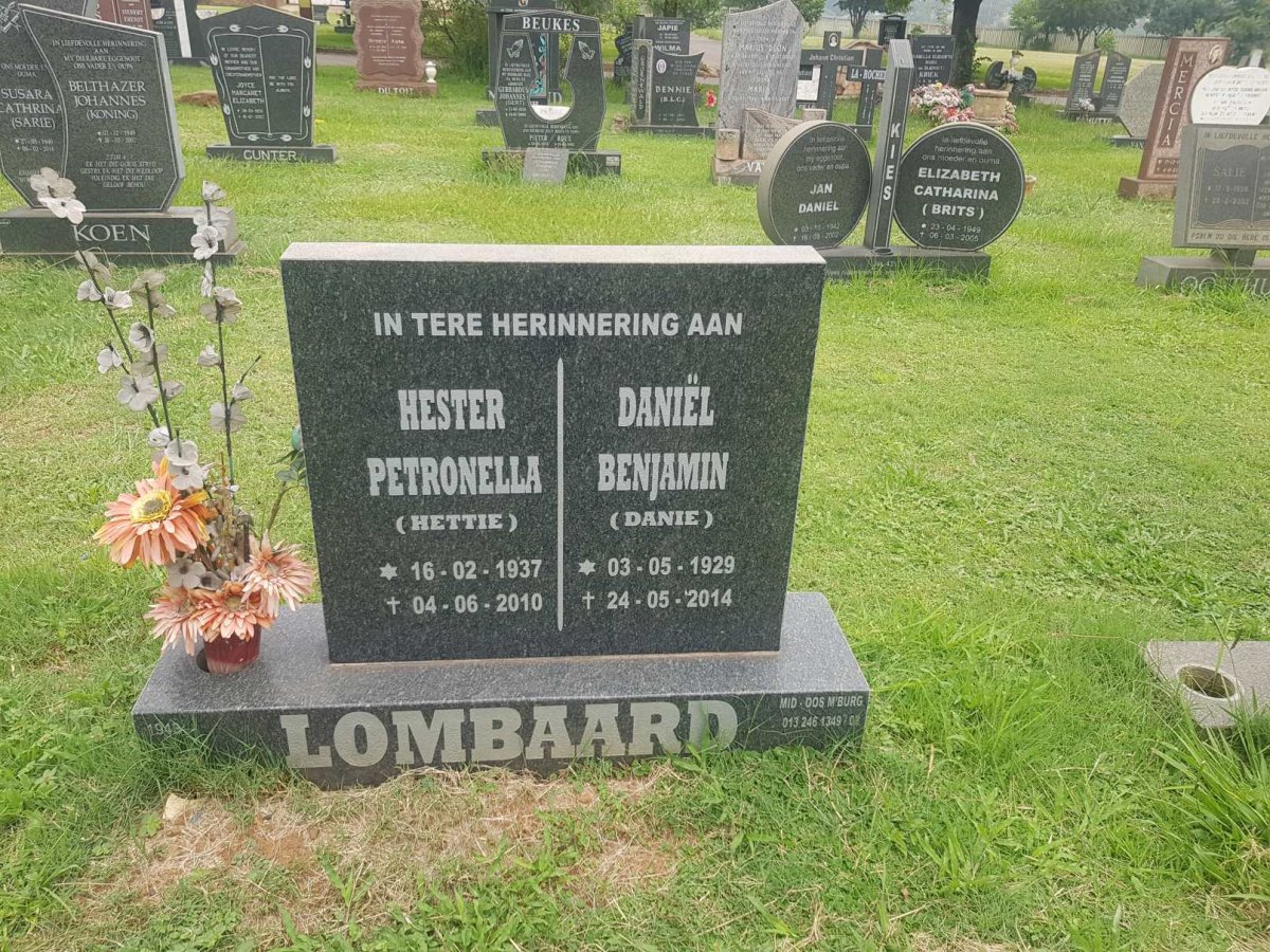 LOMBAARD Daniel Benjamin 1929-2014 &amp; Hester Petronella 1937-2010