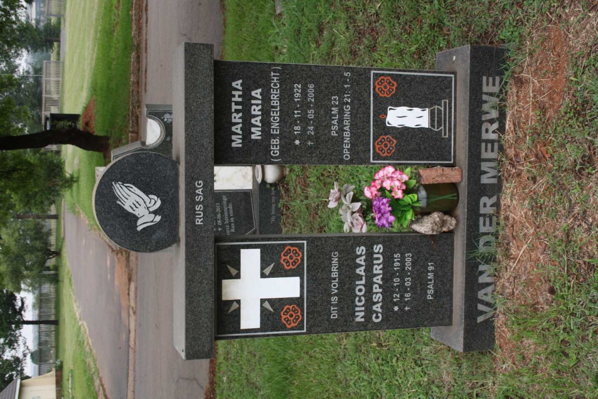 MERWE Nicolaas Casparus, van der 1915-2003 &amp; Martha Maria ENGELBRECHT 1922-2006