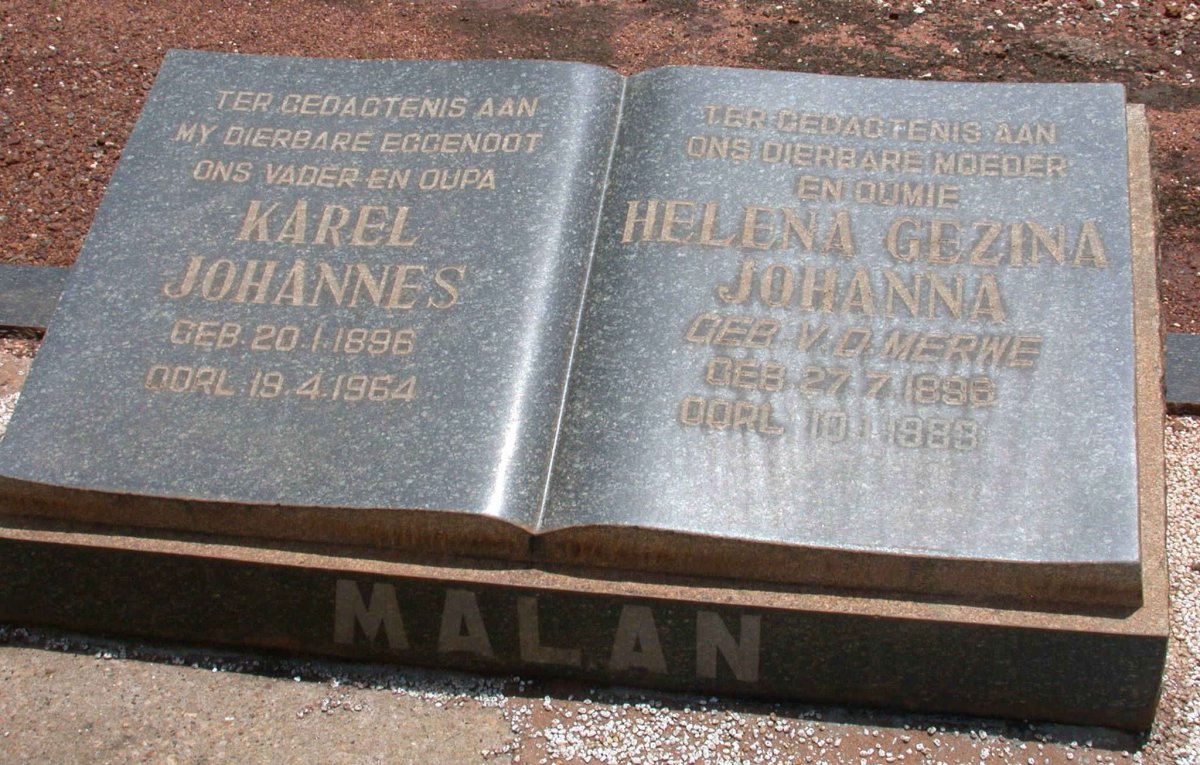 MALAN Karel Johannes 1896-1964 &amp; Helena Gezina Johanna nee V.D.MERWE 1896-1988