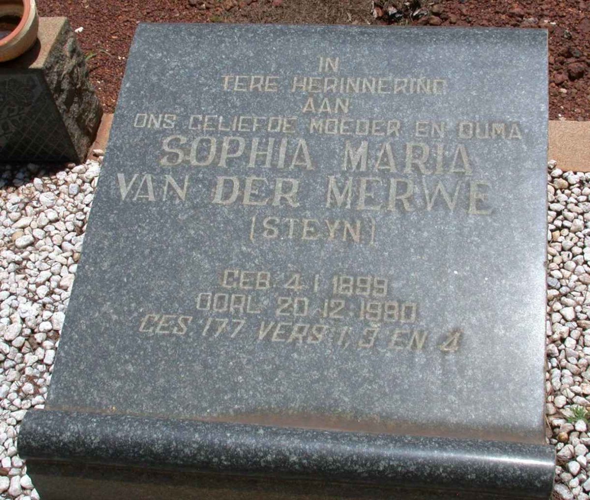 MERWE Sophia Maria, van der nee STEYN 1899-1980