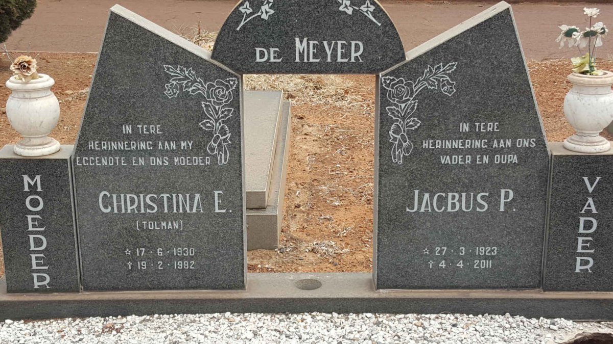 MEYER Jacbus P., de 1923-2011 &amp; Christina E. TOLMAN 1930-1982