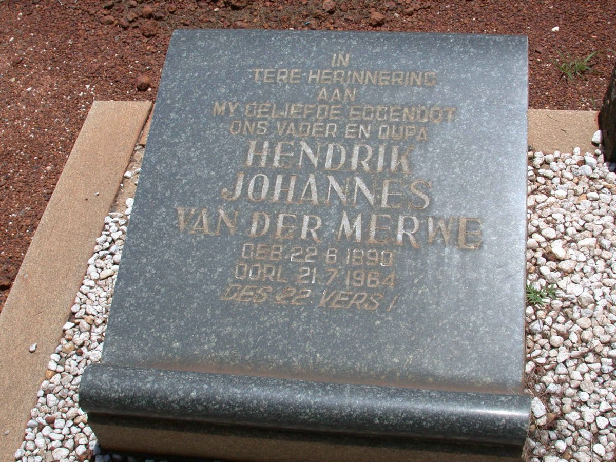 MERWE Hendrik Johannes, van der 1890-1964