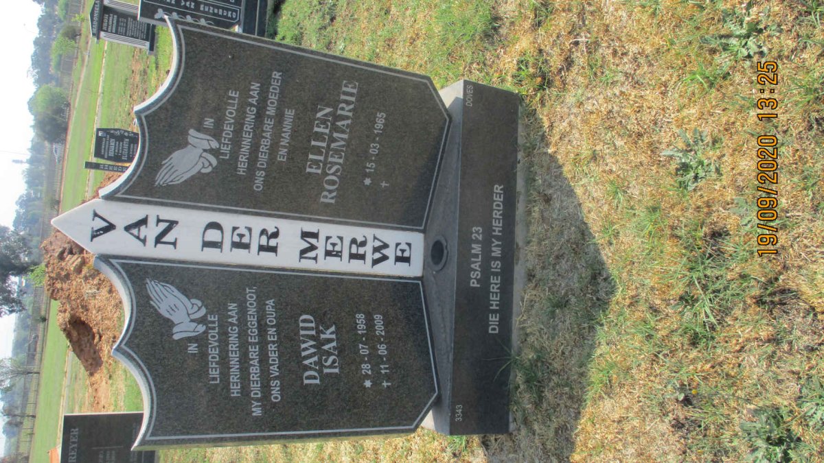 MERWE Dawid Isak, van der 1958-2009 &amp; Ellen Rosemarie 1965-