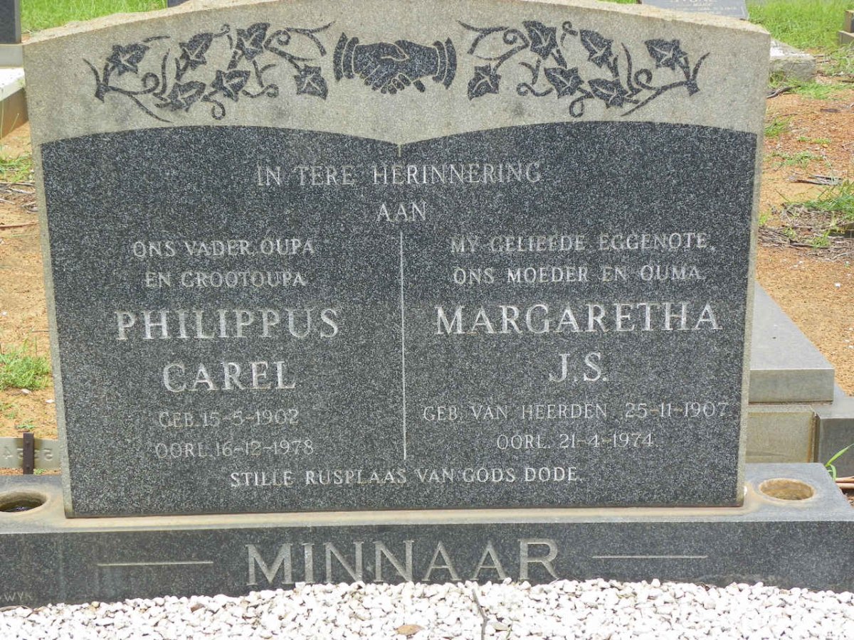 MINNAAR Philippus Carel 1902-1978 &amp; Margaretha J.S. VAN HEERDEN 1907-1974